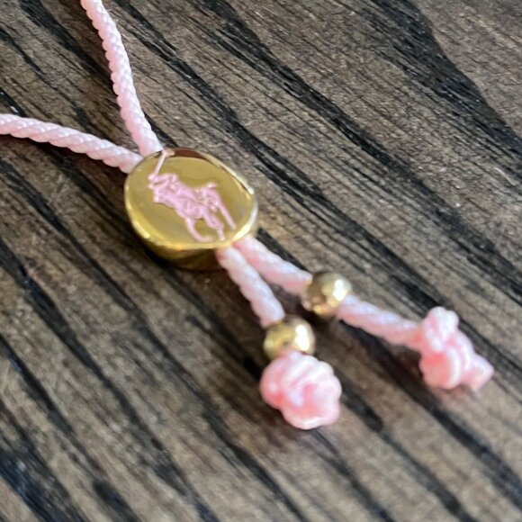 Polo‎ Ralph Lauren Bracelet Slide Closure Adjustable S/M Pink Pony Gold Plated - Picture 5 of 8